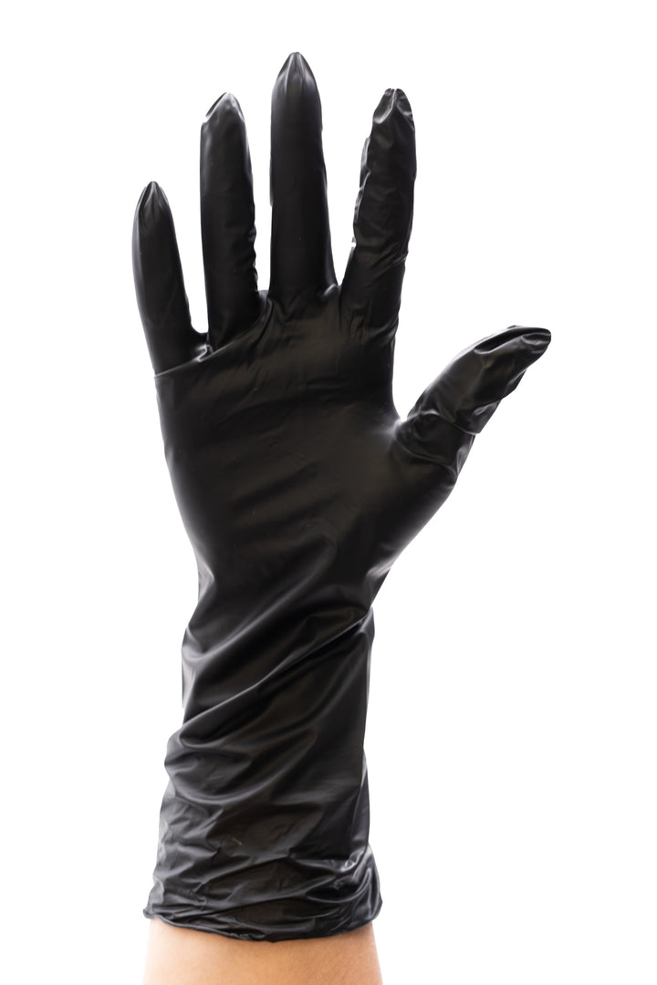 Colortrak Extended Cuff Black Vinyl Disposable Gloves