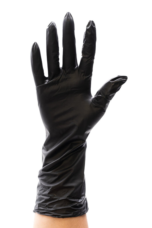 Colortrak Extended Cuff Black Vinyl Disposable Gloves