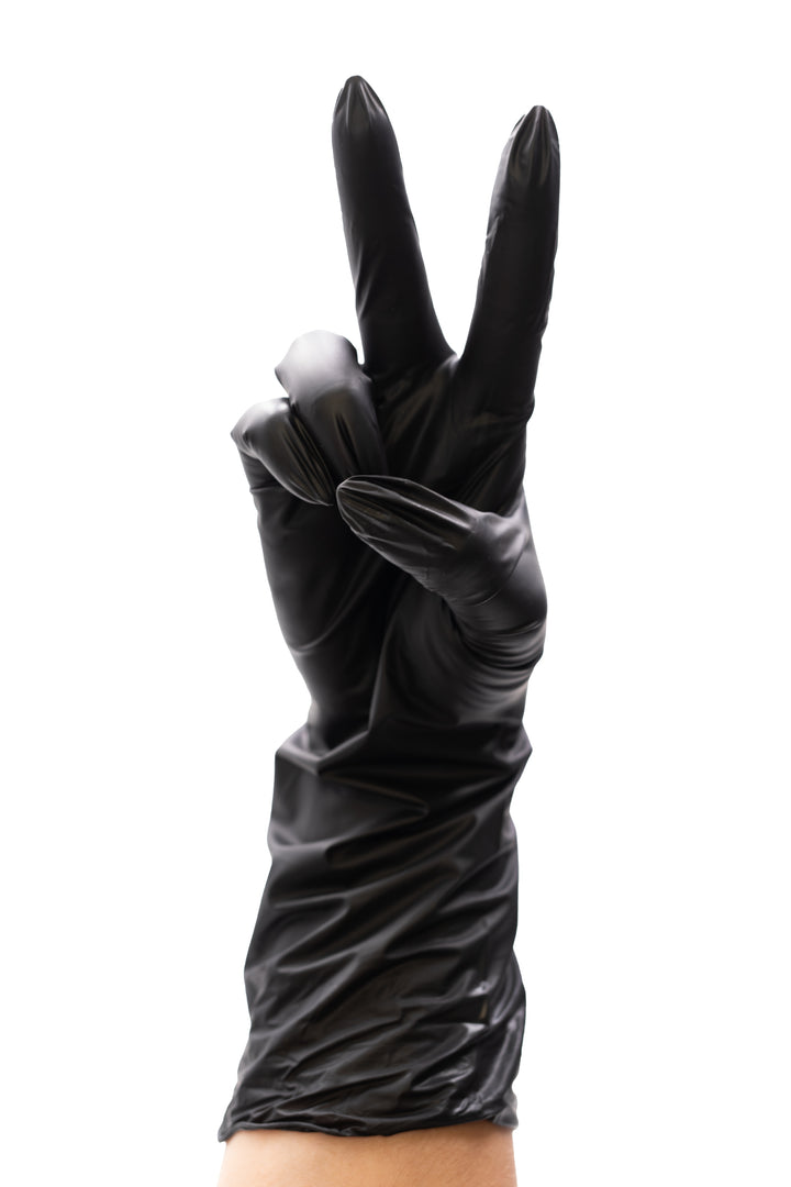 Extended Cuff Black Vinyl Disposable Gloves