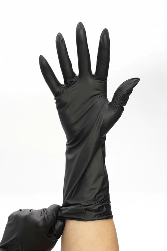 Extended Cuff Black Vinyl Disposable Gloves