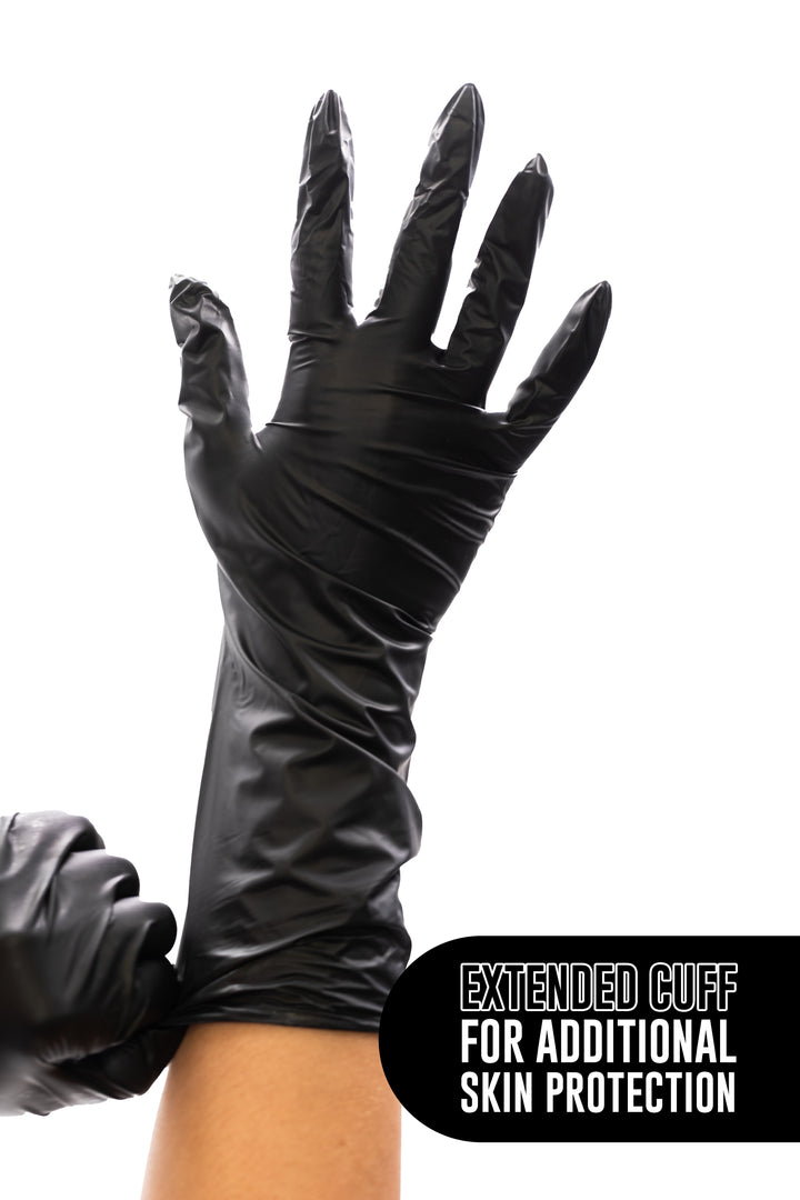 Extended Cuff Black Vinyl Disposable Gloves